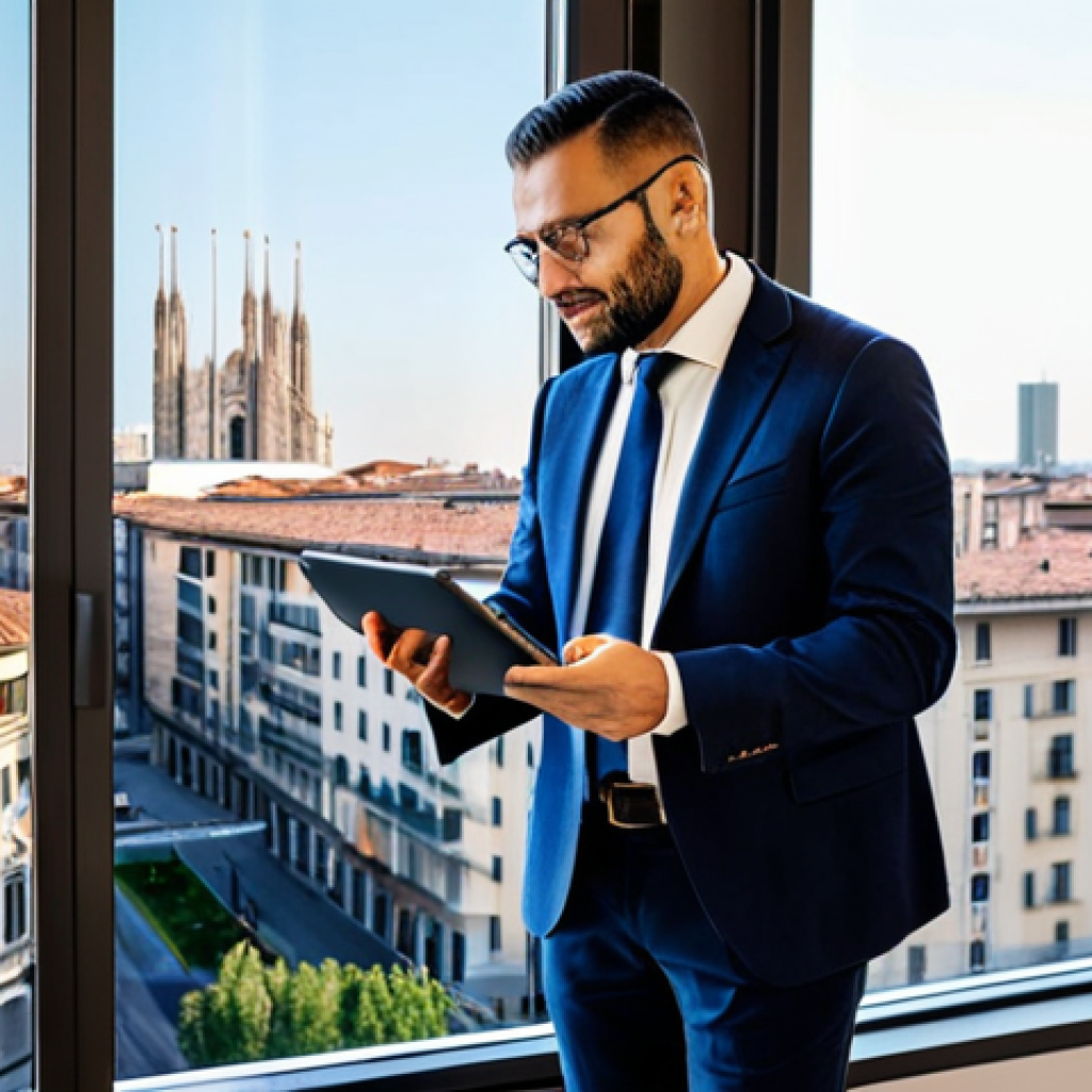 Modern Appraiser**
"A professional Italian real estate appraiser, fully clothed in business attire, inspecting a modern apartment in Milan. The apartment features large windows with a cityscape view. He's holding a tablet displaying property data. Safe for work, appropriate content, perfect anatomy, natural proportions, well-lit, professional photography, family-friendly, modest clothing, detailed interior."
**