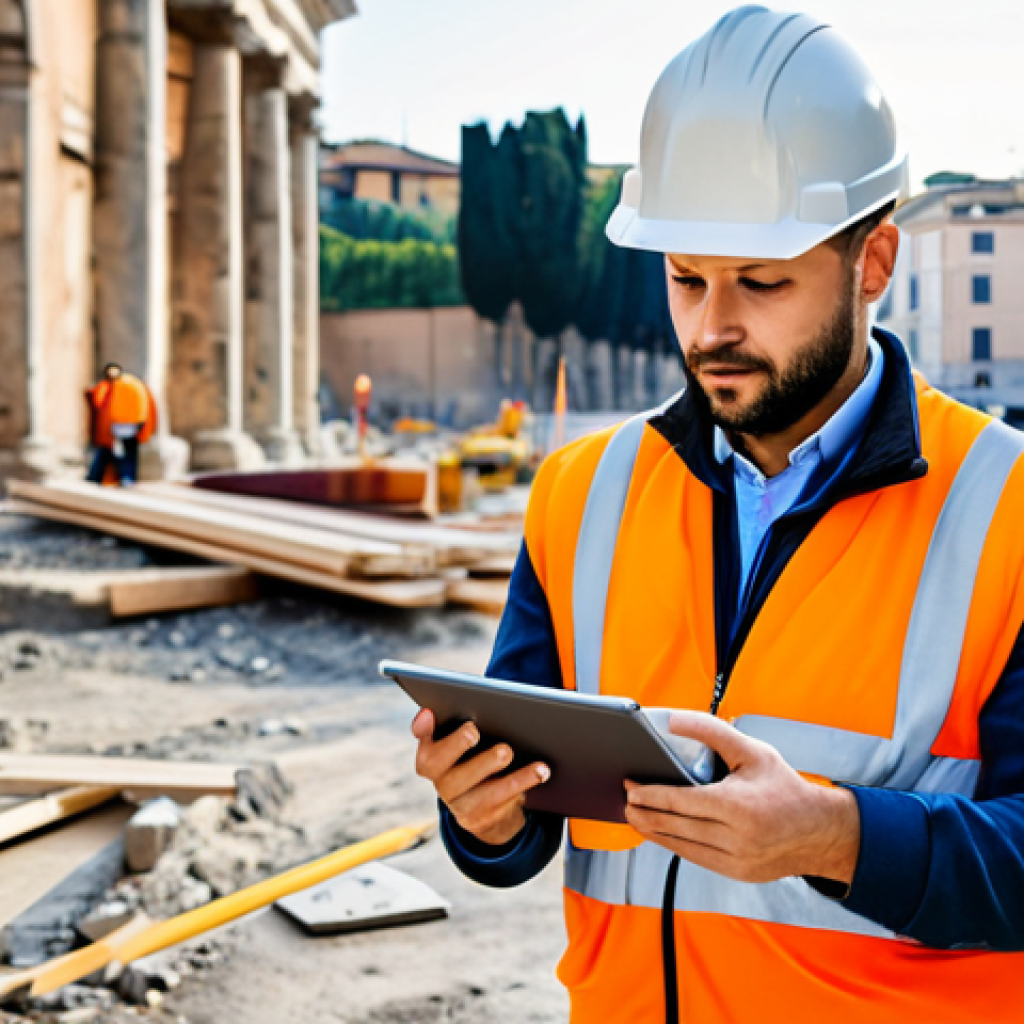 Modern Surveyor Embracing Technology**

"A professional male surveyor in appropriate attire, fully clothed, using a tablet at a construction site in Rome, Italy. Modern architecture in the background. Emphasis on digital tools, GPS, and BIM software. Safe for work, correct proportions, perfect anatomy, professional, high quality, appropriate content, well-formed hands, natural pose, realistic."

**
