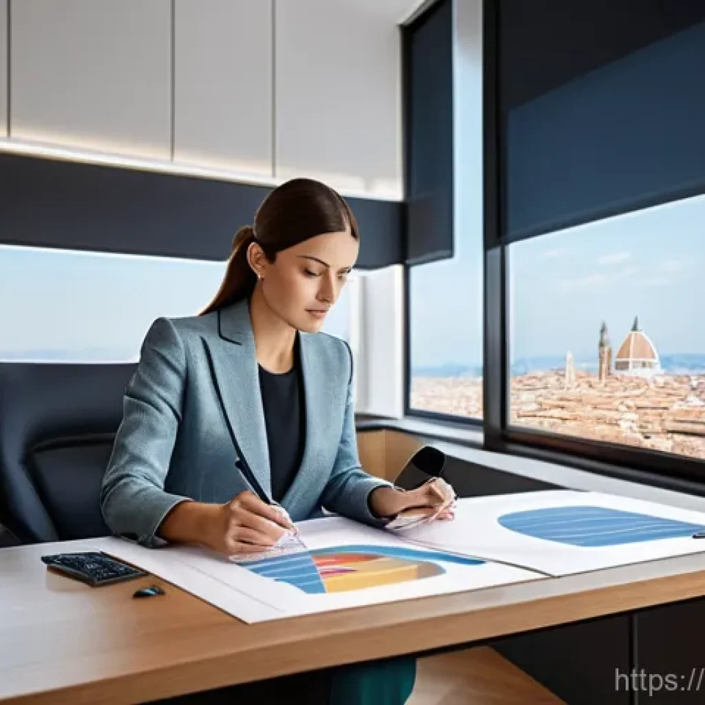 감정평가사 시험의 연도별 추세 - **Prompt:** A modern Italian real estate valuator, a woman in her late 30s, dressed in a smart busin...