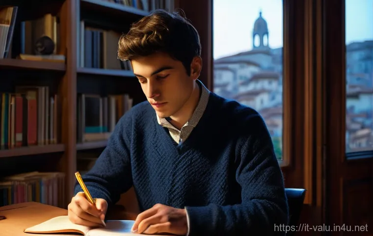 감정평가사 시험 난이도 조정 - **"A determined young Italian student, either male or female, in their late twenties, sitting at a w...