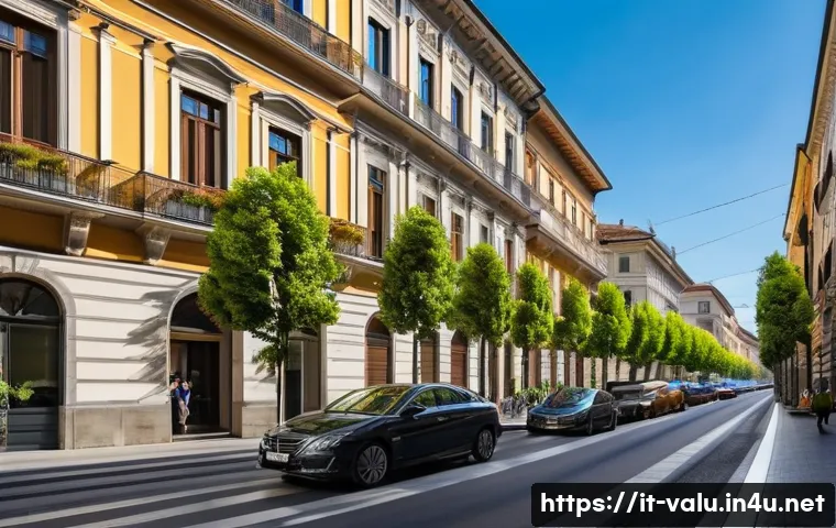 감정평가사의 지역적 시장 특성 분석 - A vibrant urban neighborhood in Milan showcasing a mix of elegant modern apartments and historic bui...