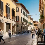 감정평가사와 재테크 - A modern urban real estate scene in an Italian city, featuring a mix of historic buildings and new i...