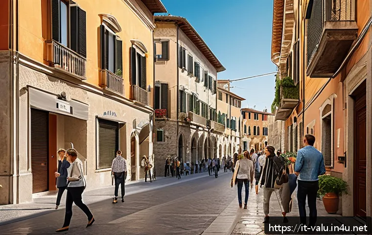 감정평가사와 재테크 - A modern urban real estate scene in an Italian city, featuring a mix of historic buildings and new i...