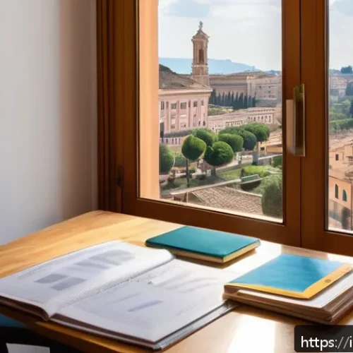 감정평가사 자격증 취득 후기 - A focused Italian student studying at a tidy desk filled with law books, real estate manuals, and a ...